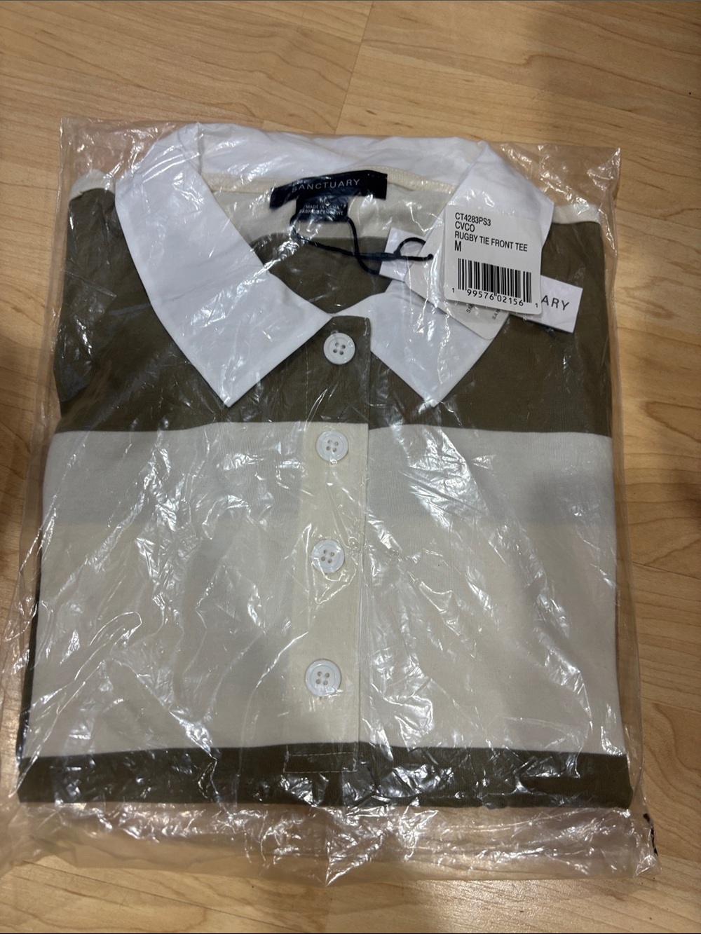 Sanctuary- Men’s Rugby style cream and olive polo shirt